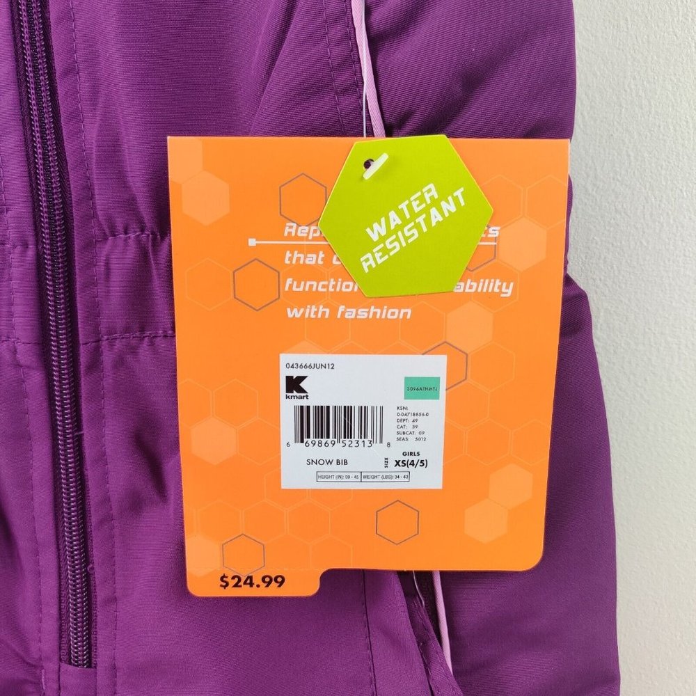Athletech Performance Outerwear Purple Kids Snow Bibs Overalls Pants XS 4/5 - Picture 6 of 14